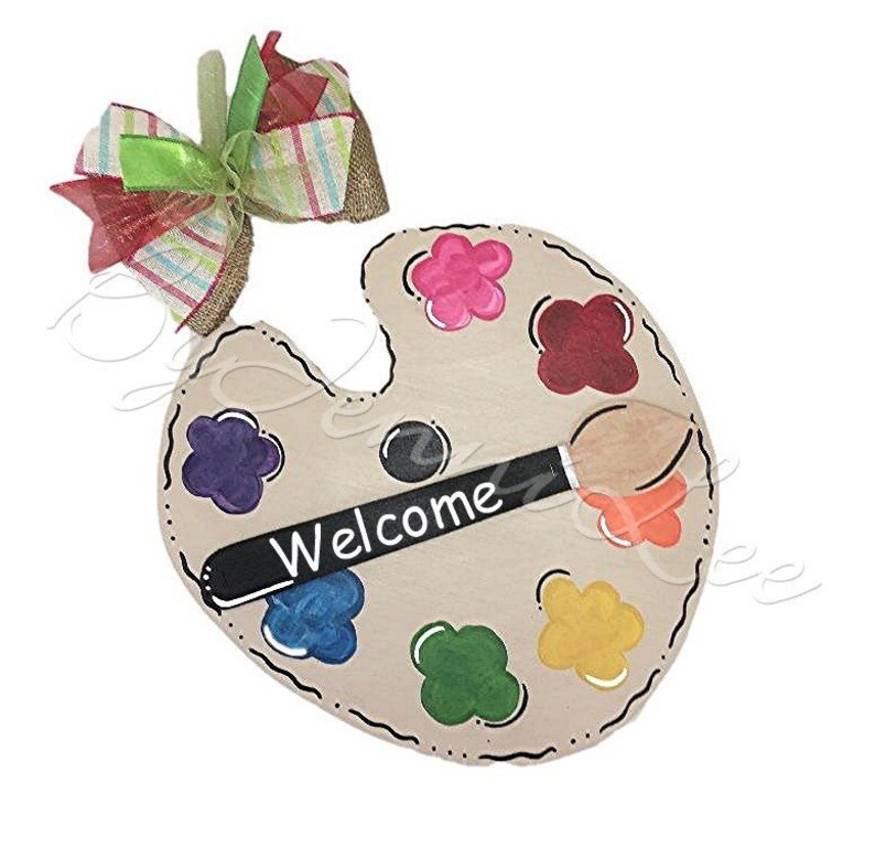 Artist Palette Welcome Door Hanger Wood Wreath Sign Teacher Etsy