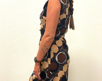 Virgo Collection- Black and Brown Floral Circle Sleeveless Maxi Dress Size M