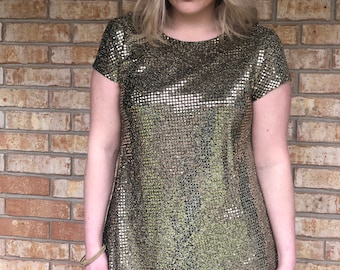 Pisces Collection- Gold and Black Sparkle Sequin Short Sleeve Mini Dress Size 6-8