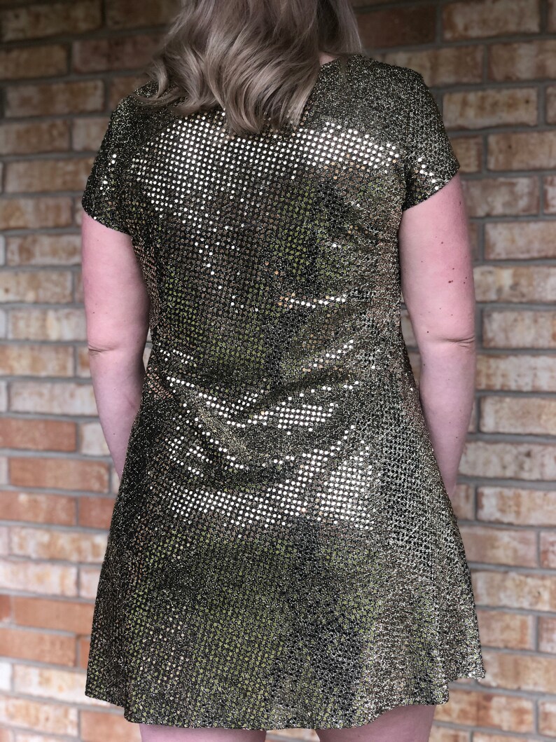 Gold and Black Sparkle Sequin Short Sleeve Mini Dress Size 6-8 Pisces Collection
