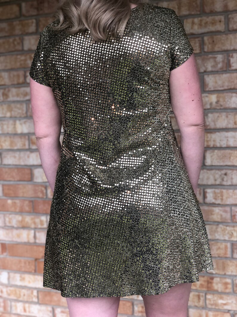 Gold and Black Sparkle Sequin Short Sleeve Mini Dress Size 6-8 Pisces Collection