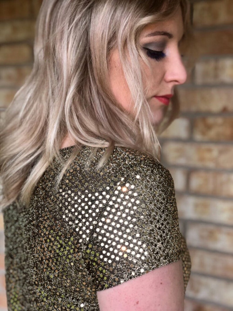 Gold and Black Sparkle Sequin Short Sleeve Mini Dress Size 6-8 Pisces Collection