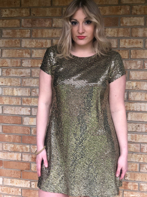 Pisces Collection- Gold and Black Sparkle Sequin Short Sleeve Mini Dress Size 6-8