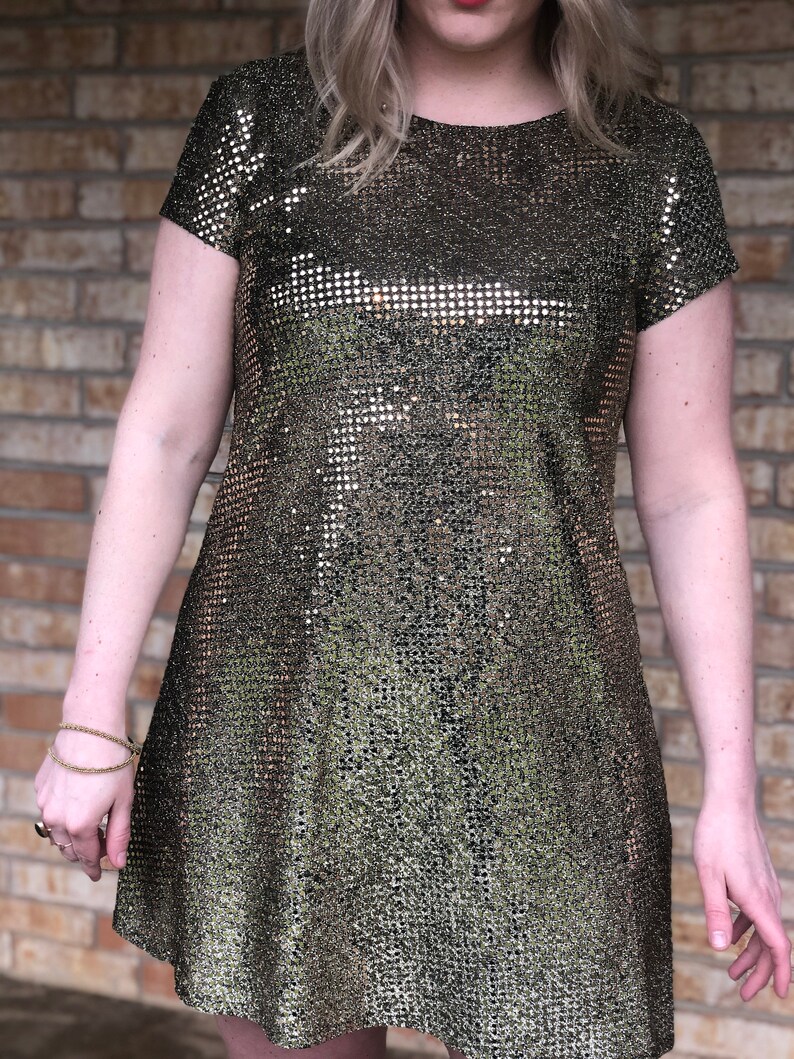 Gold and Black Sparkle Sequin Short Sleeve Mini Dress Size 6-8 Pisces Collection