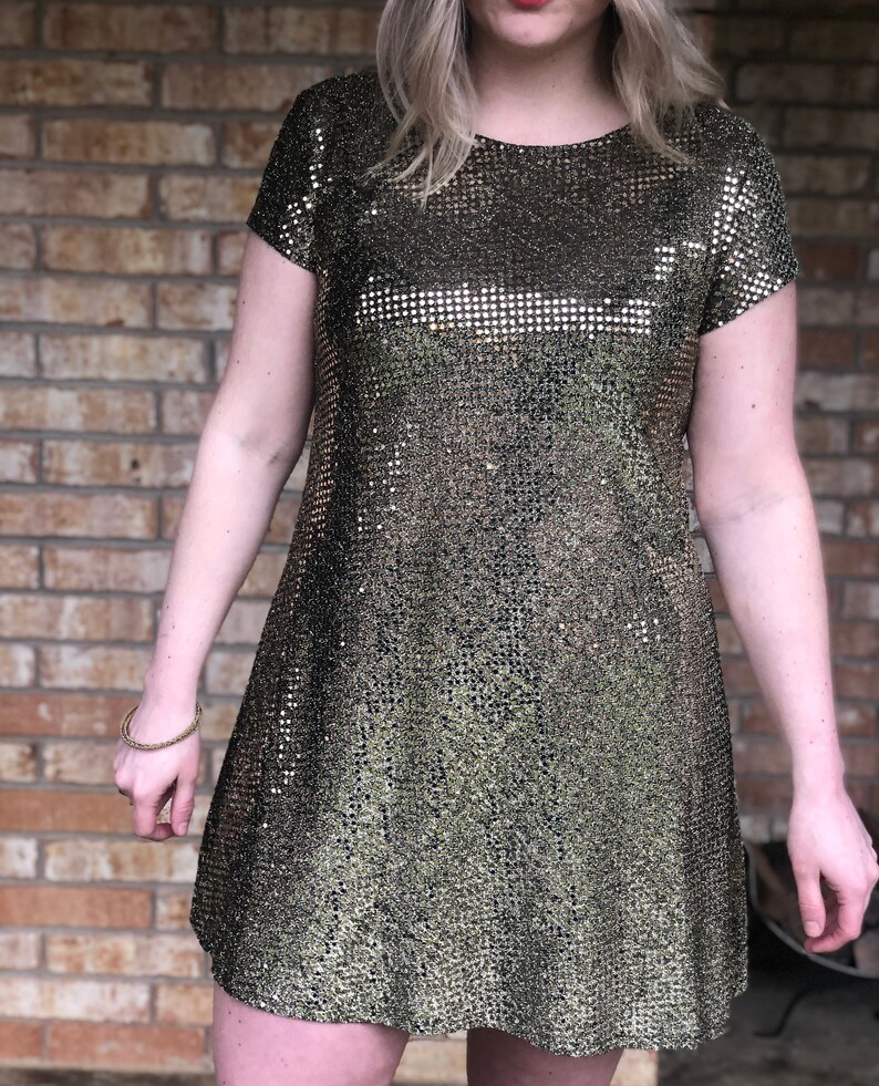 Gold and Black Sparkle Sequin Short Sleeve Mini Dress Size 6-8 Pisces Collection