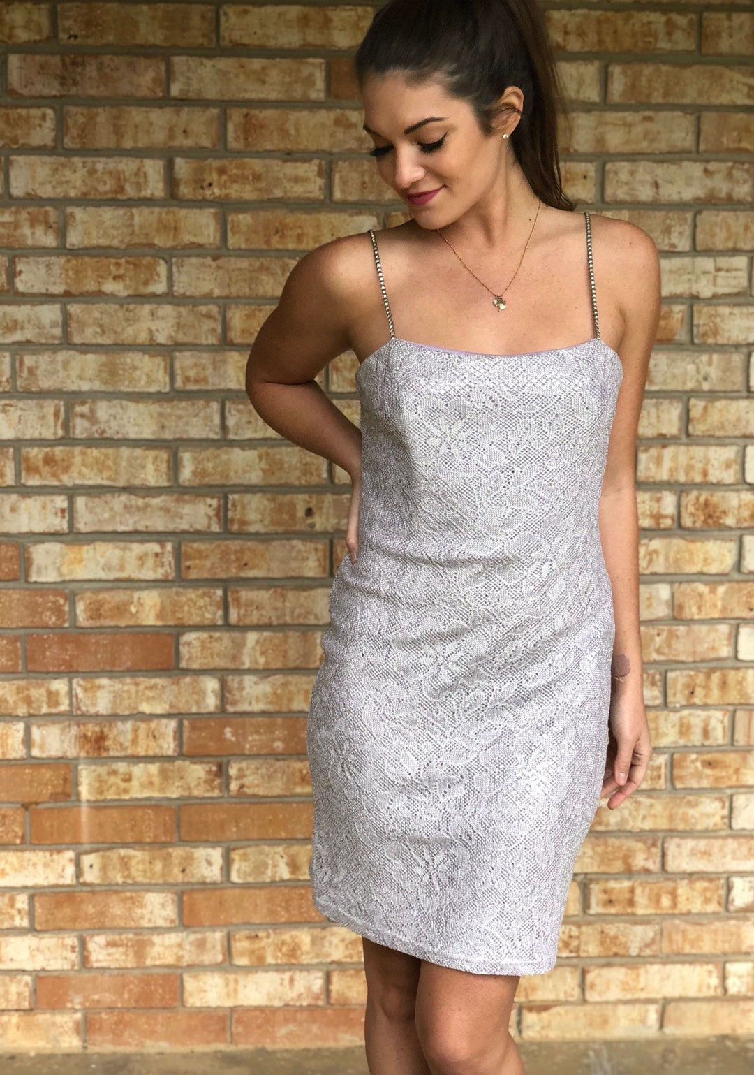 Libra Collection- Lilac Lace Dress With Silver Sequin Underlay and