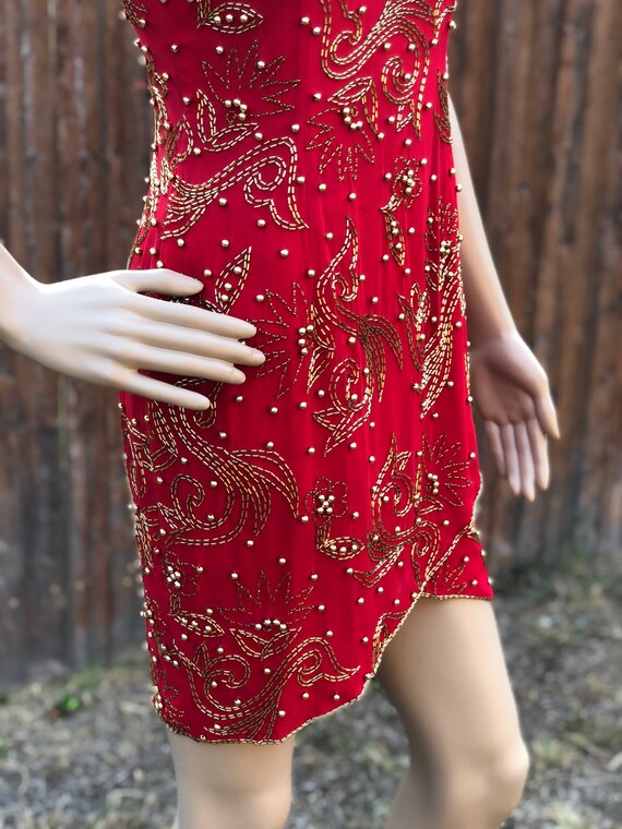 Leo Collection- Red Mini Cocktail Dress With Gold Beading Embroidery Size  2/4 - Etsy