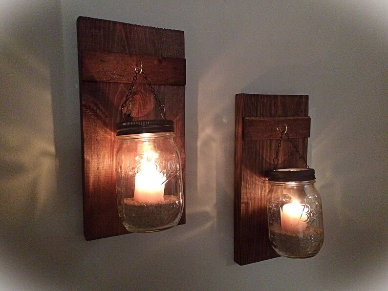Set of 2 Hanging Mason Jars Rustic Home Decor Chain Hanging Etsy