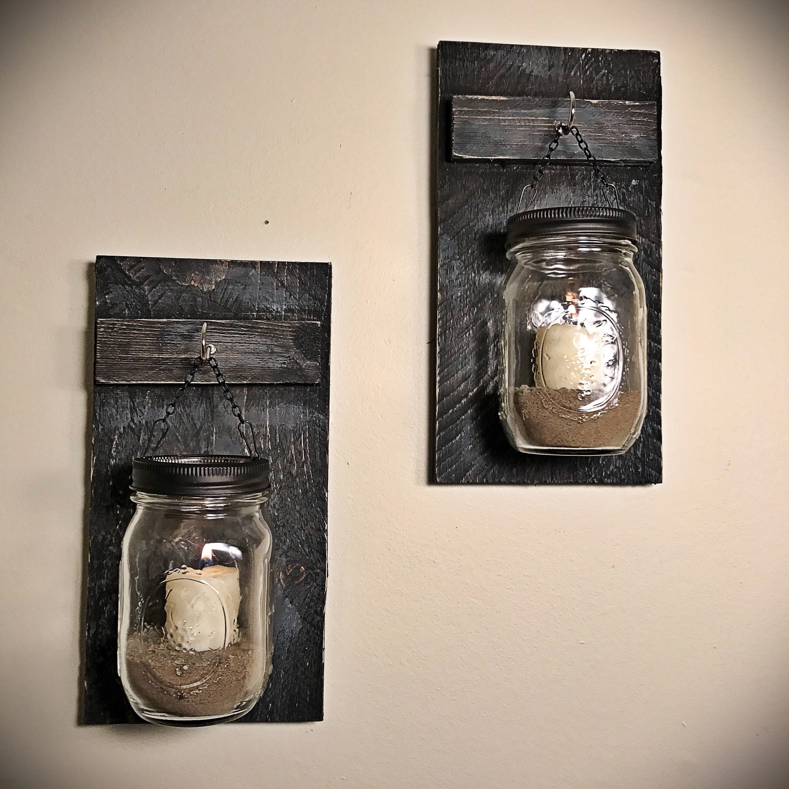Set of 2 Hanging Mason Jars Reclaimed Wood Home Decor Etsy
