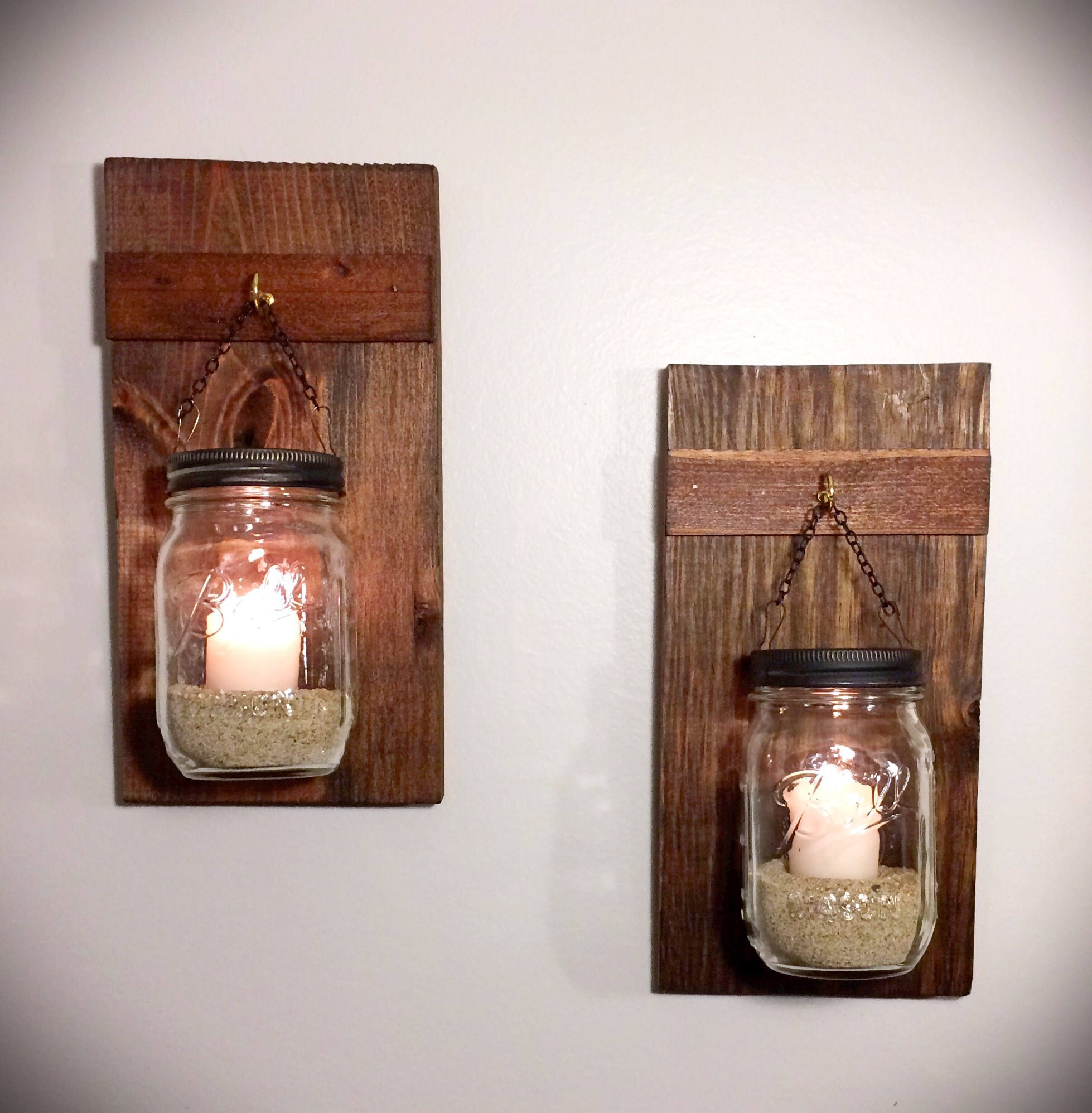 Set of 2 Hanging Mason Jars Rustic Home Decor Chain Hanging Etsy