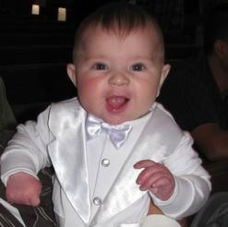 Christening White One Piece Baby Tuxedo for baptisms.