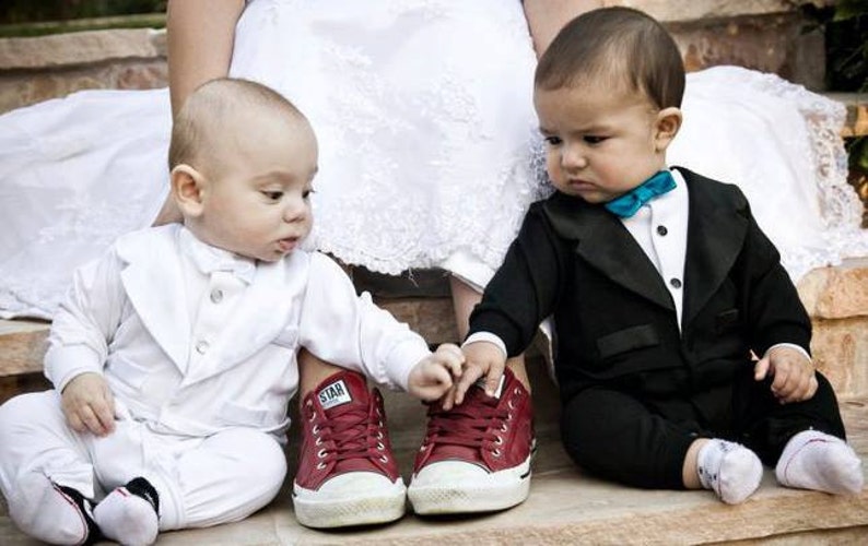 Christening White One Piece Baby Tuxedo for baptisms.