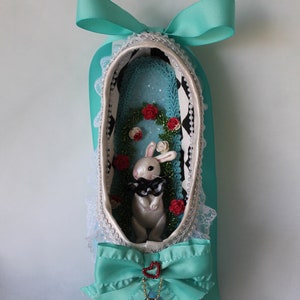 Decorated Pointe Shoe: Alice in Wonderland, White Rabbit,OOAK gift,Ready to ship