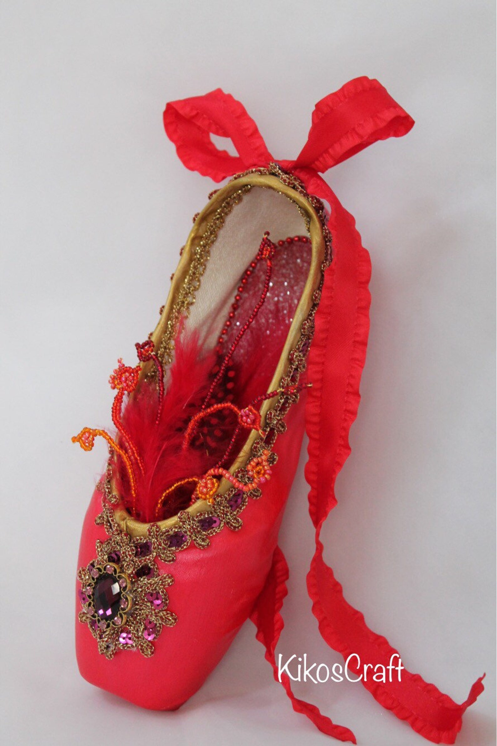 decorated pointe shoe: firebird,sleeping beauty, fairy, ballet variations,ooak ballet gift, yagp gift, competition gift decorated pointe shoe: firebird,sleeping beauty, fairy, ballet variations,ooak ballet gift, yagp gift, competition gift