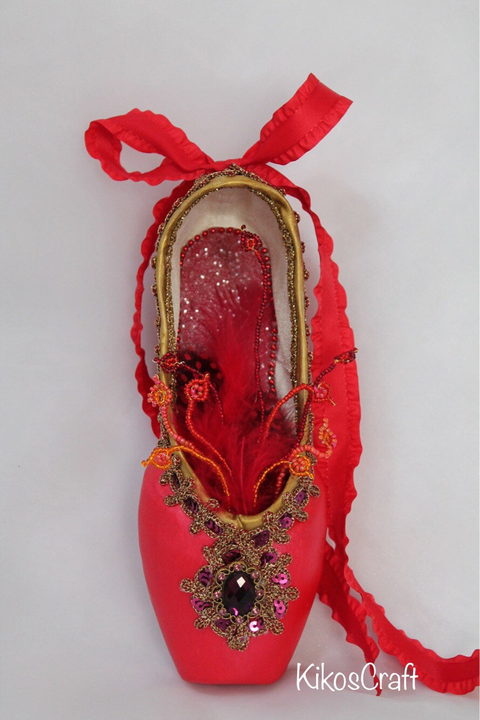decorated pointe shoe: firebird,sleeping beauty, fairy, ballet variations,ooak ballet gift, yagp gift, competition gift