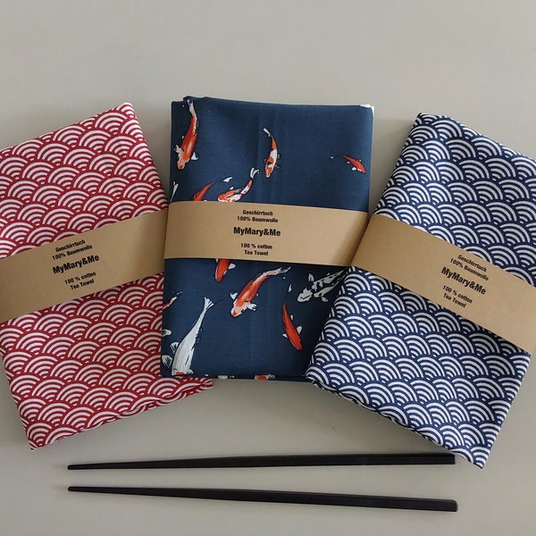 Geschirrtuch Japan, Koi  Geschirrtuch, Geschirrtuch asiatisch, Geschirrtuch Sushi, Furoshiki Tuch