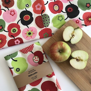 Apple kitchen towel, furoshiki gift wrap, country living decor, New Home gift, Botanical dish towel, Housewarming gift