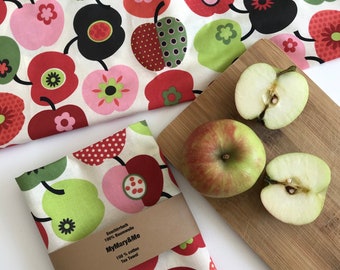 Geschirrtuch Apfel, Küchentuch Äpfel, Geschenk zum Einzug, Furoshiki Stofftuch