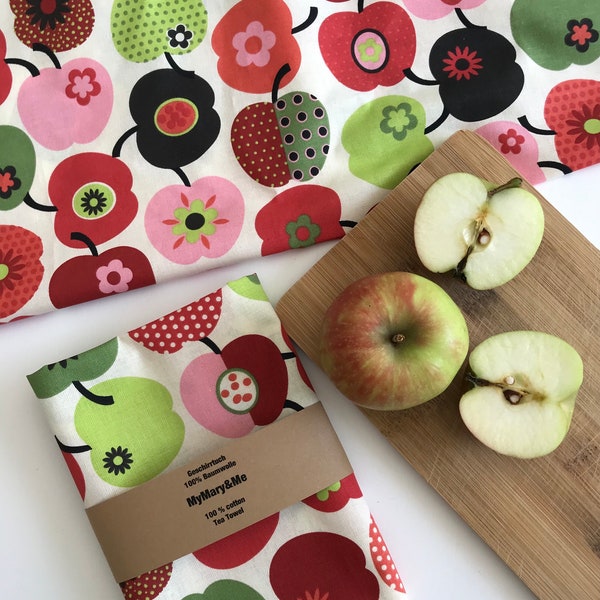 Geschirrtuch Apfel, Küchentuch Äpfel, Geschenk zum Einzug, Furoshiki Stofftuch