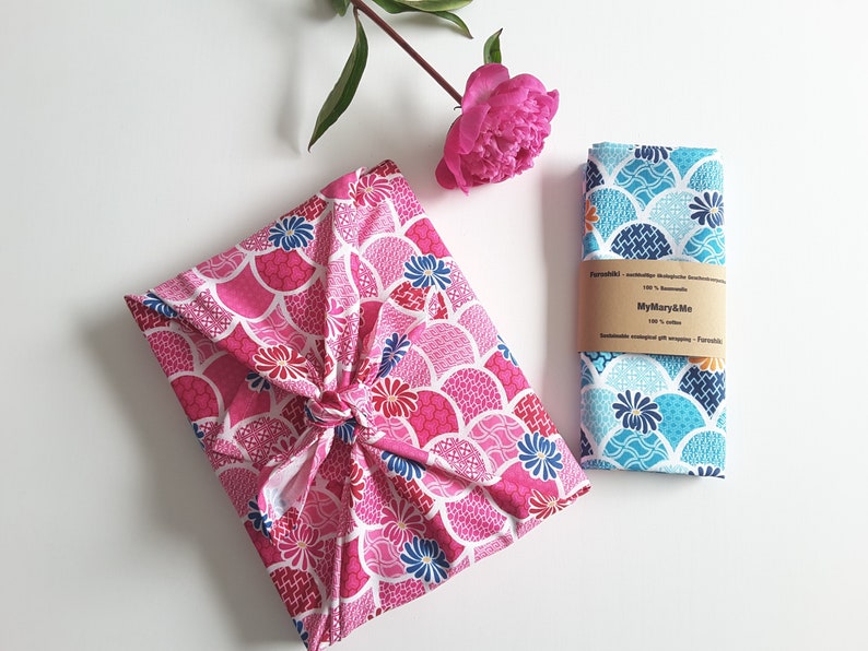 Tissu Furoshiki, emballage durable, réutilisable, motif vague japonais Furoshiki image 1