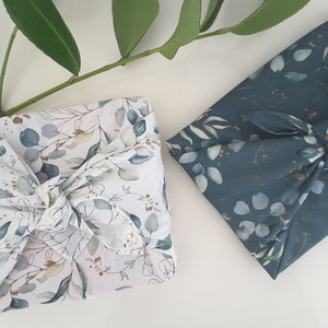 Furoshiki fabric wrapping, Eucalyptus, reusable fabric gift wrap