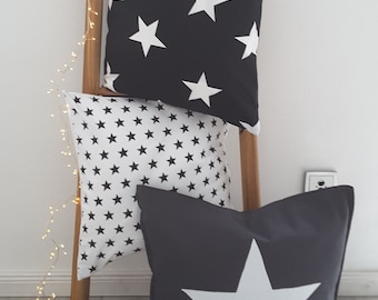 Star pillow cover, black and white, Stars cushion cover, Christmas decor