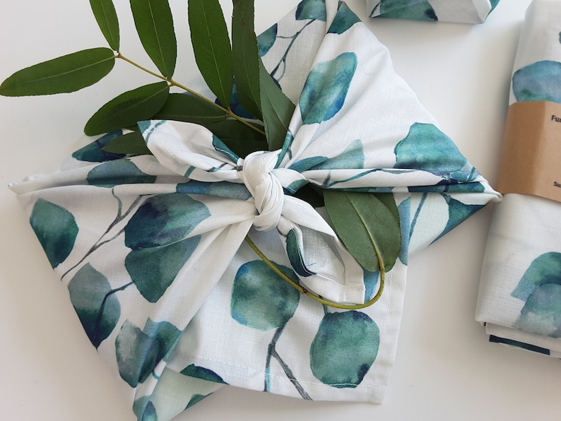 Furoshiki stoffen doek eucalyptus, verpakking duurzaam, herbruikbaar, zomerfeest, bruiloft, verjaardag, Kerstmis, cadeauverpakking afbeelding 2