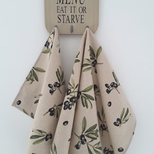 Olives tea towel, Olive Branches tea towel, floral tea towel, hygge tea towel