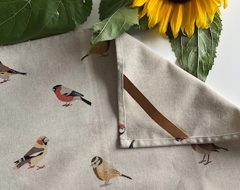 Geschirrtuch Gartenvögel, Küchentuch im Leinenlook, Rotkehlchen Geschirrtuch, Geschenkidee Küche, Vogelmotiv Geschirrtuch, Landhausstil Küch