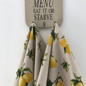 Lemons tea towel, Mediterranean tea towel, floral tea towel, hygge tea towel