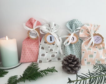 Advent Calendar "Llama, pastel colours", 24 fabric gift bags