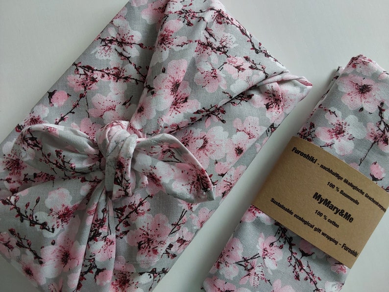 Sakura Furoshiki Stofftuch, Verpackung nachhaltig, wiederverwendbar, Sommerparty, Hochzeit, Geburtstag, Kirschblüten Geschenkverpackung Bild 4