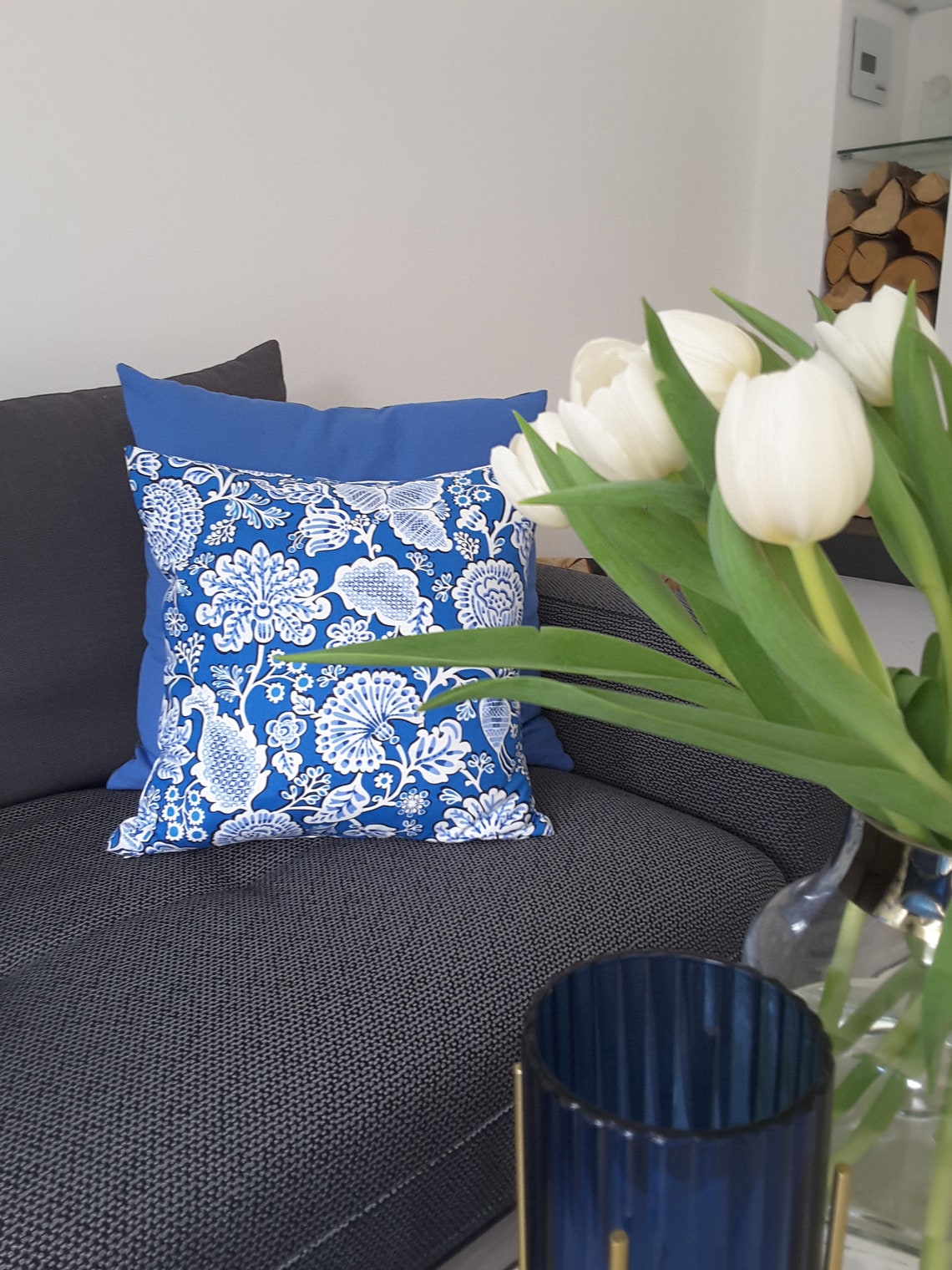 Cushion Cover Blue and White Etsy India