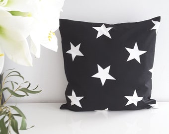 Star pillow cover, black and white, Stars cushion cover, Christmas decor