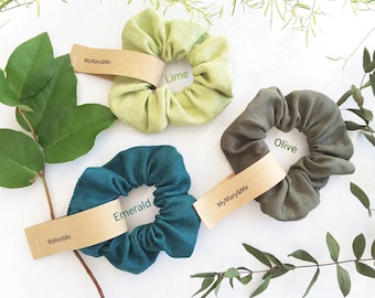 Leinen Scrunchie "My Green Garden", Leinenscrunchie, Haargummi 100% Leinen