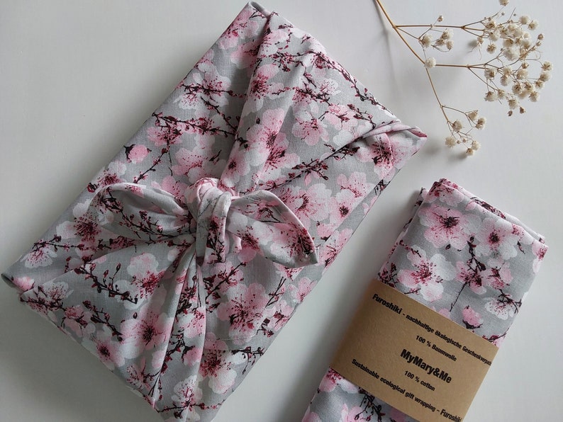 Tissu en tissu Sakura Furoshiki, emballage durable, réutilisable, fête d'été, mariage, anniversaire, emballage cadeau en fleurs de cerisier image 1