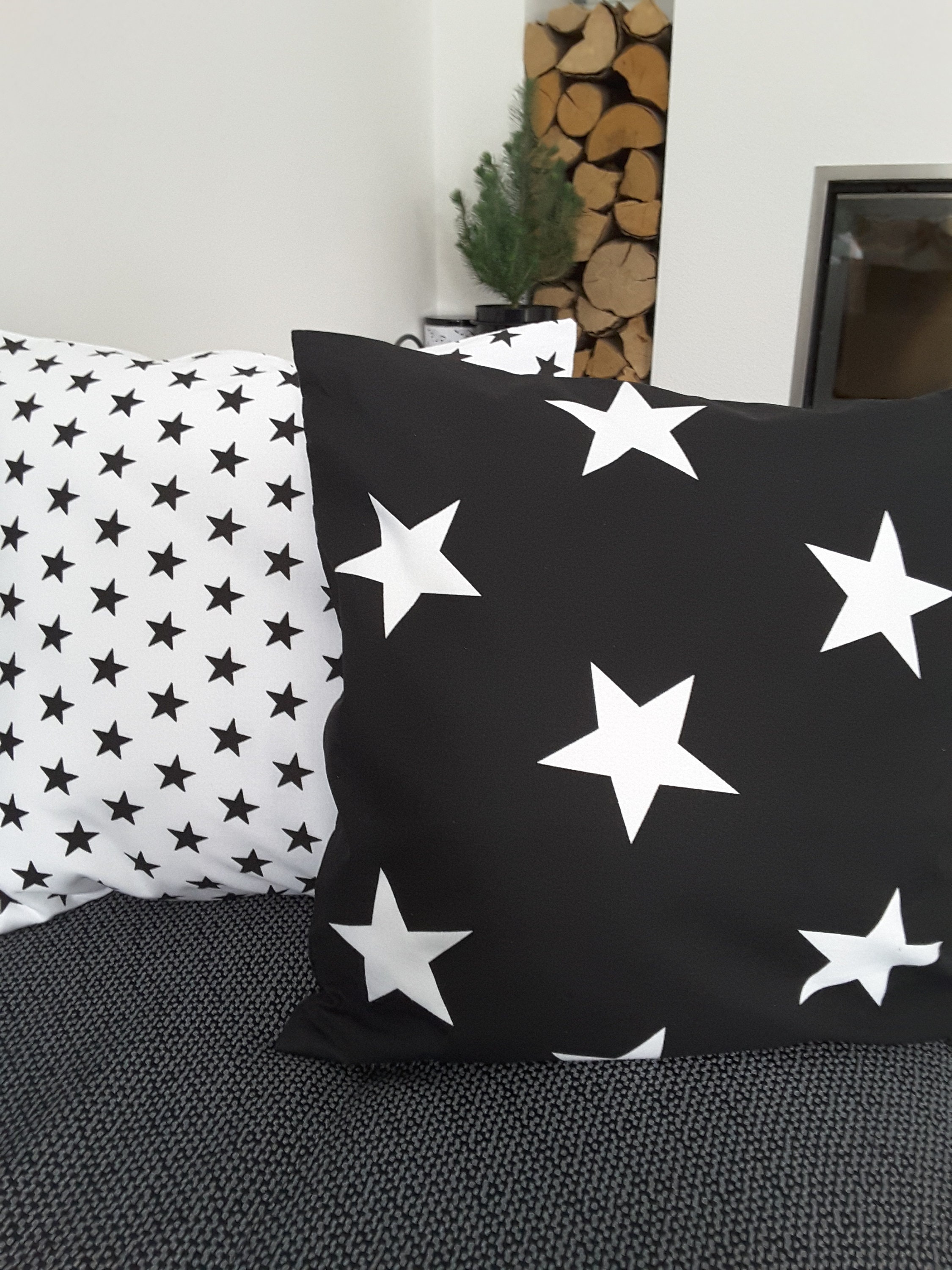 Star Pillow Cover Black and White Stars Cushion Cover Christmas Decor Etsy Canada