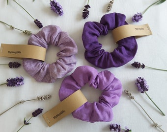 Scrunchie natural linen, lavender colours