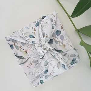 Furoshiki Stofftuch Eukalyptus, Verpackung nachhaltig, wiederverwendbar, Sommerparty, Hochzeit, Geburtstag, Weihnachten, Geschenkverpackung Bild 2