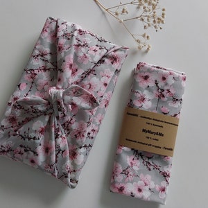 Tissu en tissu Sakura Furoshiki, emballage durable, réutilisable, fête d'été, mariage, anniversaire, emballage cadeau en fleurs de cerisier image 2