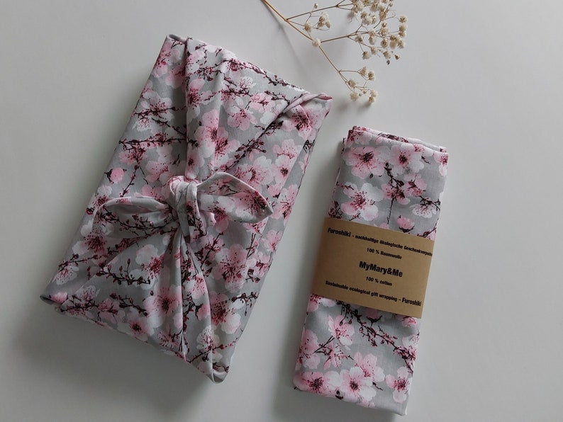 Tissu en tissu Sakura Furoshiki, emballage durable, réutilisable, fête d'été, mariage, anniversaire, emballage cadeau en fleurs de cerisier image 2