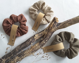 Scrunchie en lin « Bois flotté », scrunchie en lin, élastique à cheveux 100% lin