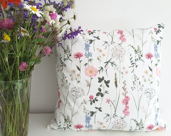 Cushion cover summer meadow, floral pillow, English cottage pillow, summer flowers