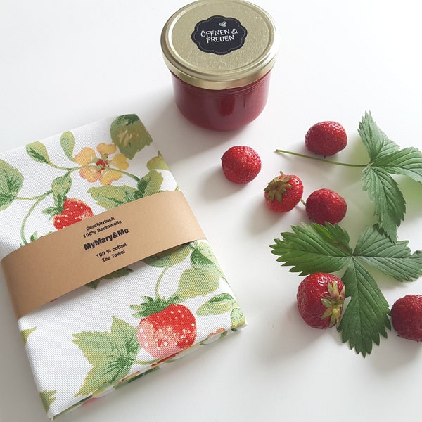 Geschirrtuch oder Spültuch Erdbeeren, Küchentuch Erdbeeren, Geschenk zum Einzug , Furoshiki Stofftuch, Tea Towel Strawberry, Spültuch