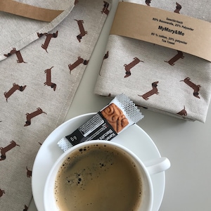 Dachshund tea towel in linen look, gift for dog lovers, Furoshiki towel dachshund, kitchen towel with dog motif