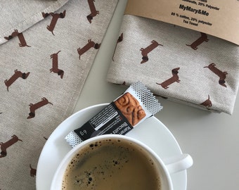 Dachshund tea towel in linen look, gift for dog lovers, Furoshiki towel dachshund, kitchen towel with dog motif