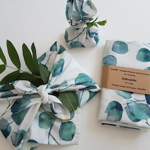 Furoshiki fabric wrapping, Eucalyptus, reusable fabric gift wrap