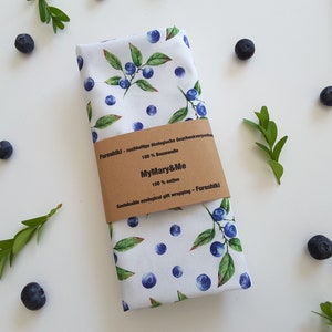 Tessuto Furoshiki mirtilli, packaging sostenibile, riutilizzabile, festa estiva, compleanno, confezione regalo immagine 2