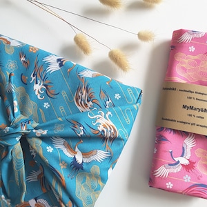 Furoshiki fabric wrapping, Japanese fabric wrapping, crane furoshiki fabric wrap, furoshiki gift wrap image 2