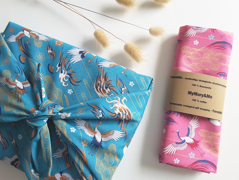 Furoshiki fabric wrapping, Japanese fabric wrapping, crane furoshiki fabric wrap, furoshiki gift wrap image 2